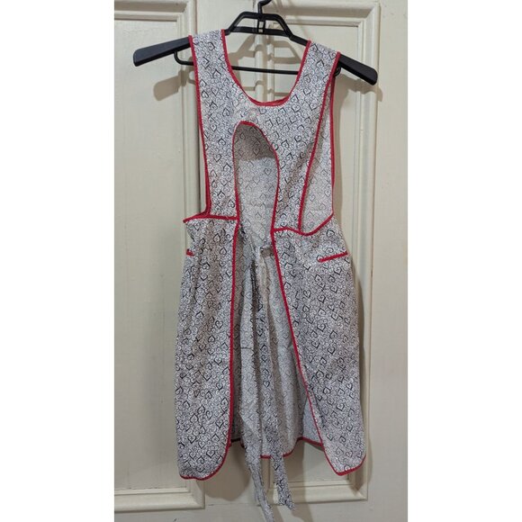 Heart Print Apron  With Red Trim Pocketed Vintage Style Cooking size S M - Picture 6 of 6